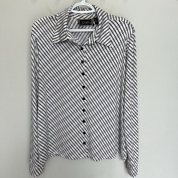 Diane Gilman Collection | Button Top Large Horse But Chain Print long sleeve - Picture 2 of 5